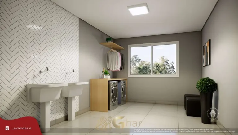 Lavanderia compartilhada em apartamentos no bairro da Vila Ré, São Paulo