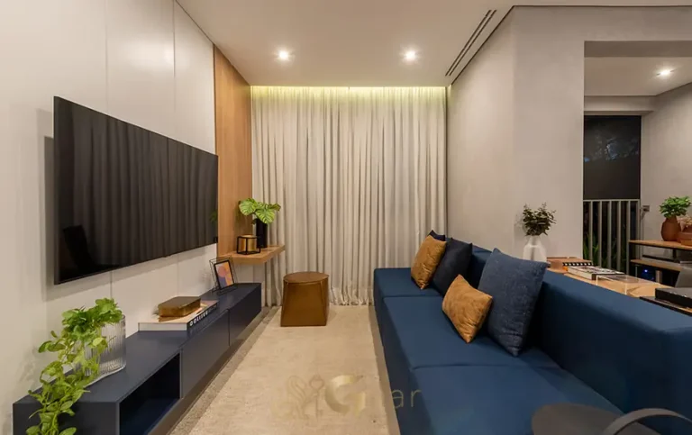 Living integrado do apartamento decorado em apartamentos no bairro do Butantã, São Paulo
