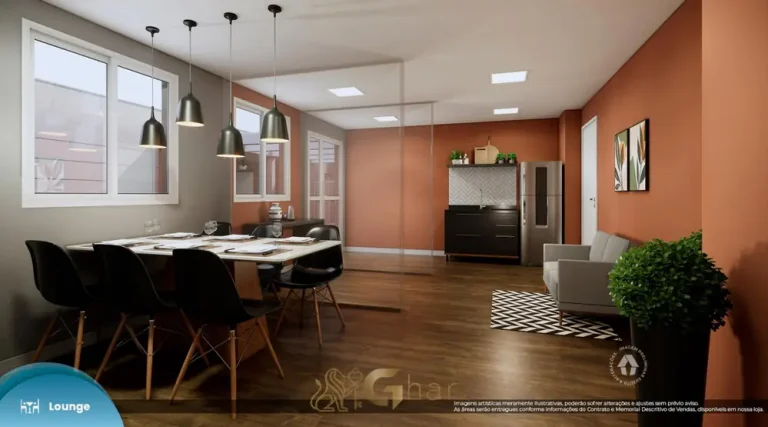 Lounge de convivência do condomínio Metrocasa Avenida Vila Ema no bairro da Vila Ema, São Paulo