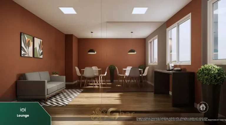 Lounge de convivência do condomínio Metrocasa Vila Carrão no bairro do Carrão, São Paulo