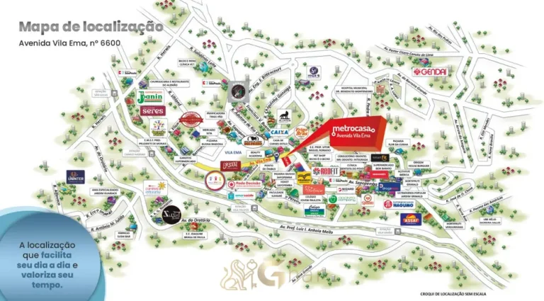 Mapa de localização no bairro em condomínio residencial no bairro da Vila Ema, na Zona Leste de São Paulo