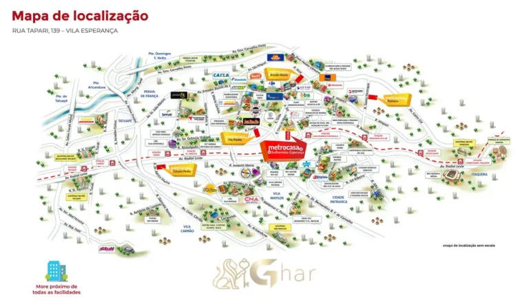 Mapa de localização do bairro em condomínio residencial no bairro da Vila Guilhermina, na Zona Leste de São Paulo