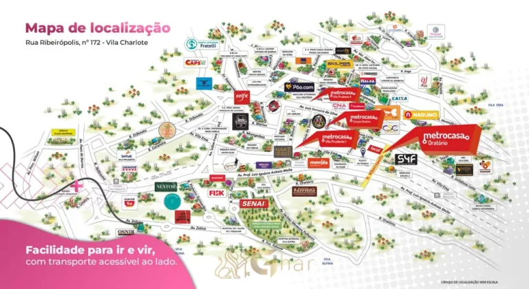 O mapa de localização do condomínio Metrocasa Oratório no bairro da Vila Prudente, São Paulo