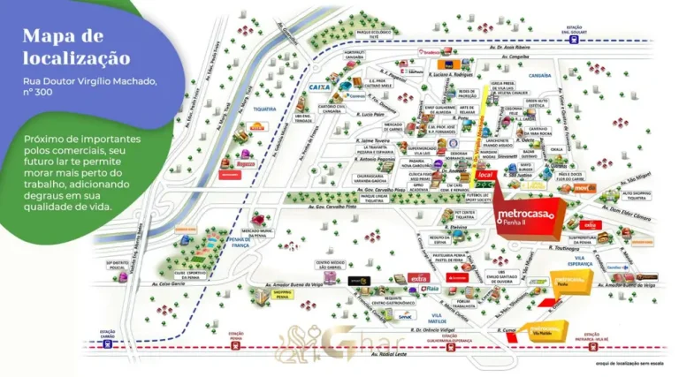 Mapa de localização na Vila Pierina em condomínio residencial no bairro da Penha, na Zona Leste de São Paulo