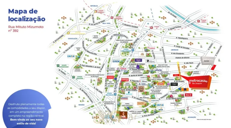 Mapa de localização em condomínio residencial no bairro da Liberdade, no Centro de São Paulo