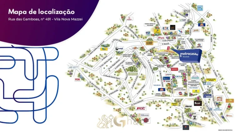 Mapa de localização no bairro em condomínio residencial no bairro do Tucuruvi, na Zona Norte de São Paulo