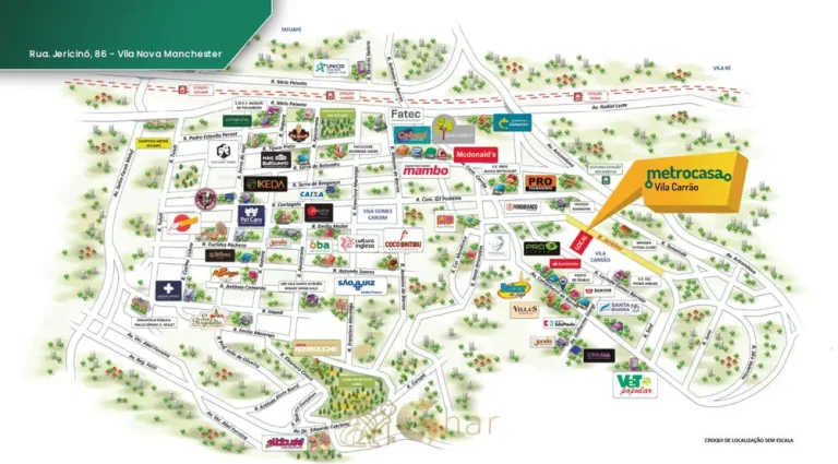 Mapa de localização no bairro em condomínio residencial no bairro do Carrão, na Zona Leste de São Paulo