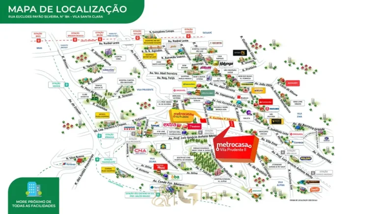 Mapa de localização em apartamentos no bairro da Vila Prudente, São Paulo