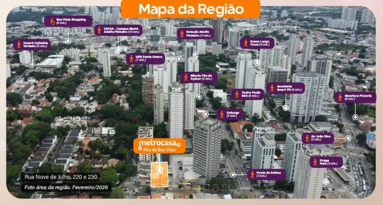 Vista aérea do entorno em apartamentos no bairro do Alto da Boa Vista, São Paulo