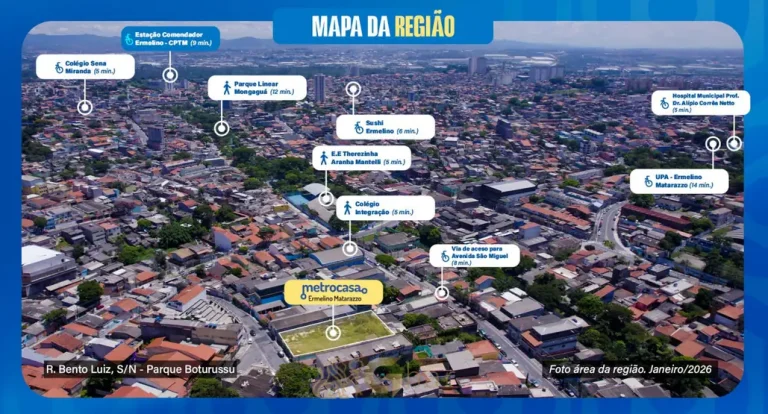 Vista aérea do bairro em apartamentos no bairro de Ermelino Matarazzo, São Paulo