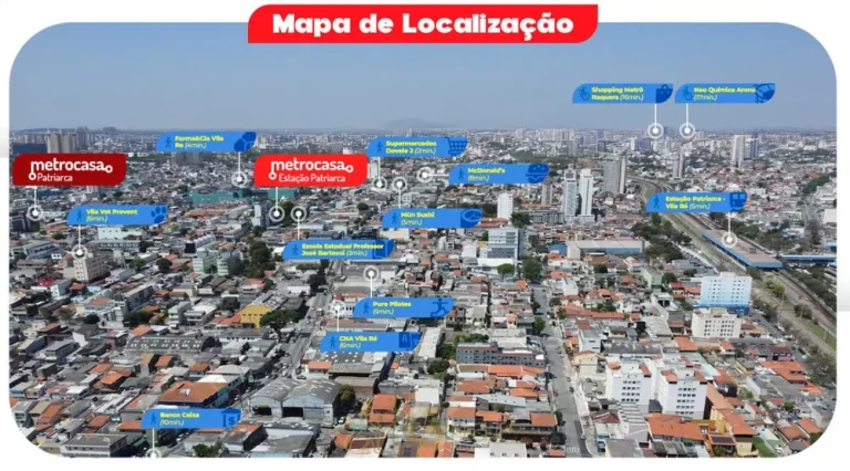 Vista aérea do bairro do condomínio Metrocasa Estação Patriarca no bairro do Patriarca, São Paulo