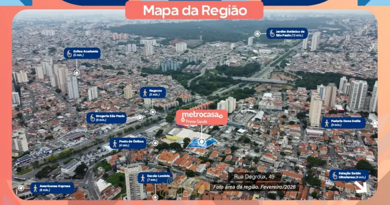 Vista aérea da localização em condomínio residencial no bairro da Saúde, na Zona Sul de São Paulo