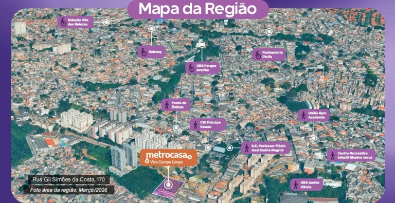 Vista aérea do bairro em condomínio residencial no bairro do Campo Limpo, na Zona Sul de São Paulo