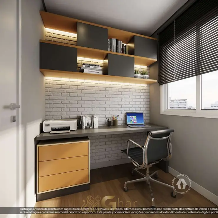 Espaço office do apartamento decorado em condomínio residencial no bairro de Itaquera, na Zona Leste de São Paulo