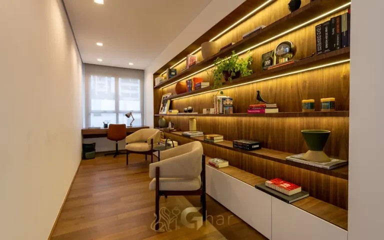 Office exclusivo do apartamento decorado em apartamentos no bairro do Brooklin, São Paulo