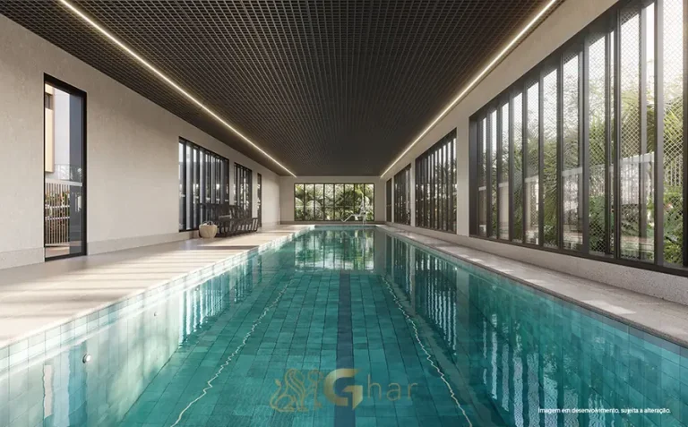 Piscina coberta com raia de 25 metros em apartamentos no bairro do Brooklin, São Paulo