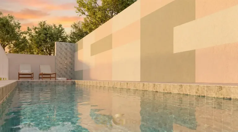 Piscina com deck do condomínio Metrocasa Clube Anália Franco no bairro do Jardim Anália Franco, São Paulo