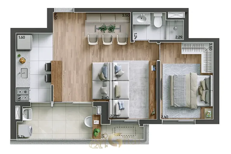 Planta do apartamento de 1 dormitório com depósito de 50 m² em condomínio residencial no bairro do Ipiranga, na Zona Sul de São Paulo