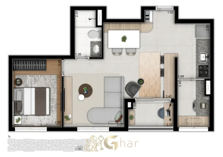 Planta do apartamento de 2 dormitórios em apartamentos no bairro do Butantã, São Paulo