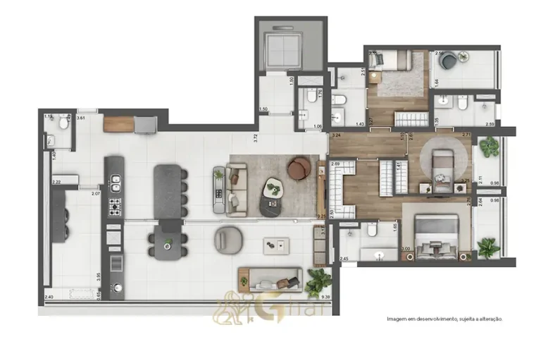 Outra opção de planta de 171 m² em apartamentos no bairro do Brooklin, São Paulo