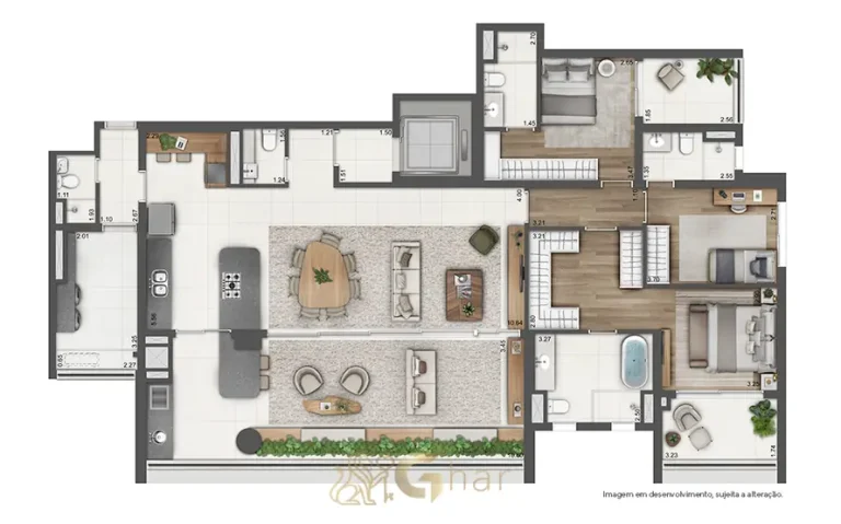 Planta do apartamento de 202 m² do condomínio Arizona 1002 no bairro do Brooklin, São Paulo