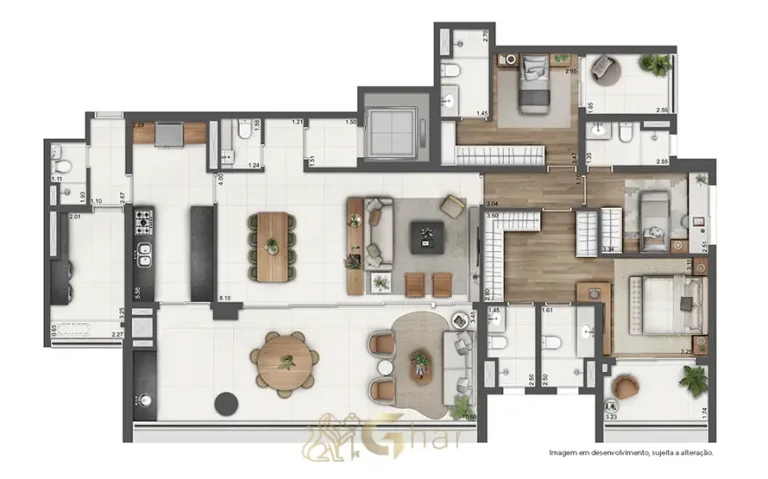 Outra opção de planta de 202 m² em condomínio residencial no bairro do Brooklin, na Zona Sul de São Paulo