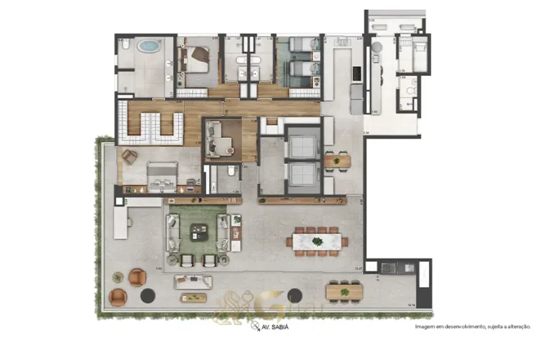 Planta do apartamento de 3 suítes e 317 m² em apartamentos no bairro de Moema, São Paulo