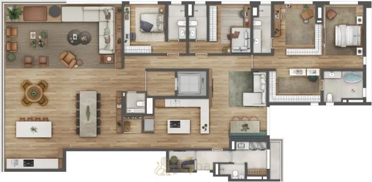 Planta do apartamento duplex de 3 suítes do condomínio Esther Ibirapuera no bairro do Ibirapuera, São Paulo