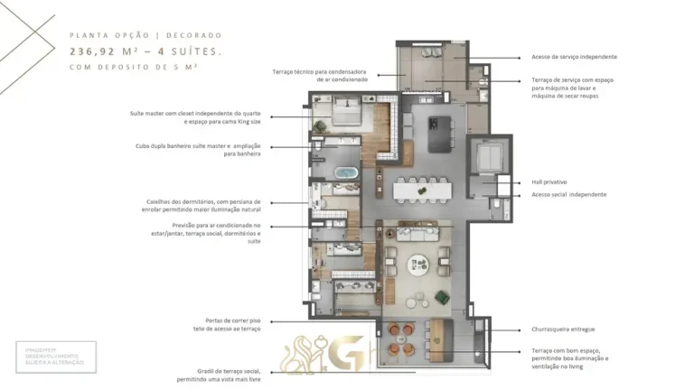 Planta do apartamento com 3 suítes de 236 m² em apartamentos no bairro do Ibirapuera, São Paulo