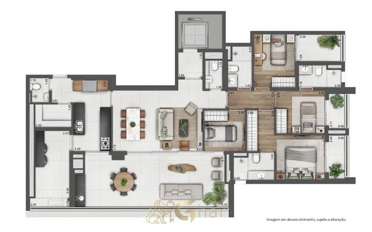 Planta do apartamento de 171 m² do condomínio Arizona 1002 no bairro do Brooklin, São Paulo