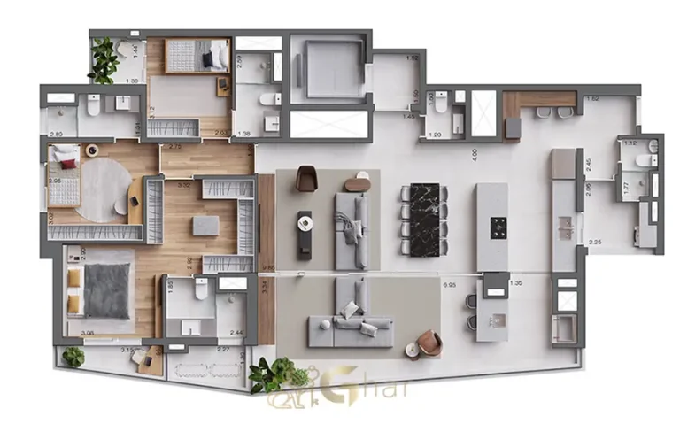 Planta do apartamento de 4 dormitórios e 168,5 m² em apartamentos no bairro do Brooklin, São Paulo
