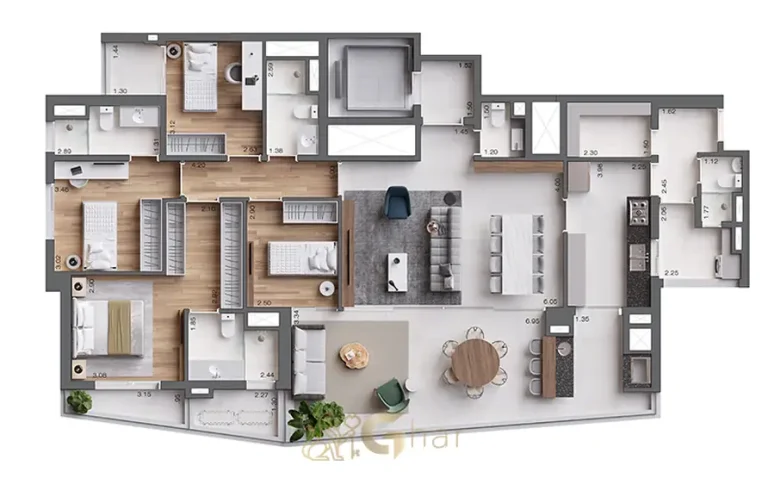 Segunda planta do apartamento de 4 dormitórios em condomínio residencial no bairro do Brooklin, na Zona Sul de São Paulo