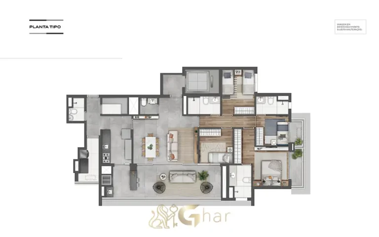 Planta do apartamento de 4 dormitórios com 146 m² em condomínio residencial no bairro da Vila Mariana, na Zona Sul de São Paulo