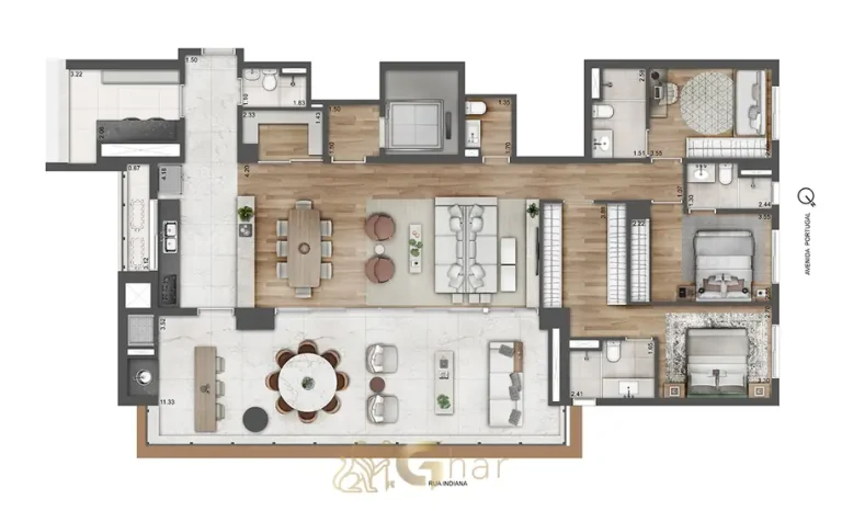 Planta do apartamento de 4 dormitórios em apartamentos no bairro do Brooklin, São Paulo