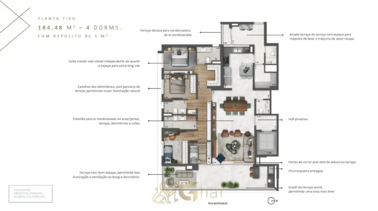 Planta do apartamento de 4 dormitórios de 184 m² do condomínio Mairin Ibirapuera no bairro do Ibirapuera, São Paulo