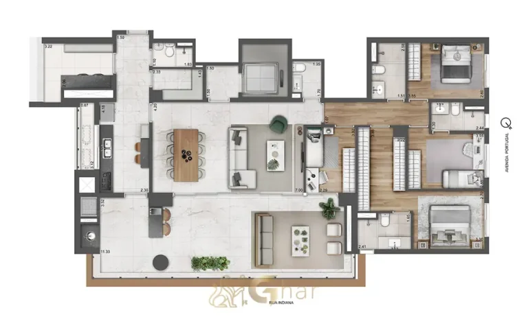 Planta tipo do apartamento de 4 dormitórios em condomínio residencial no bairro do Brooklin, na Zona Sul de São Paulo