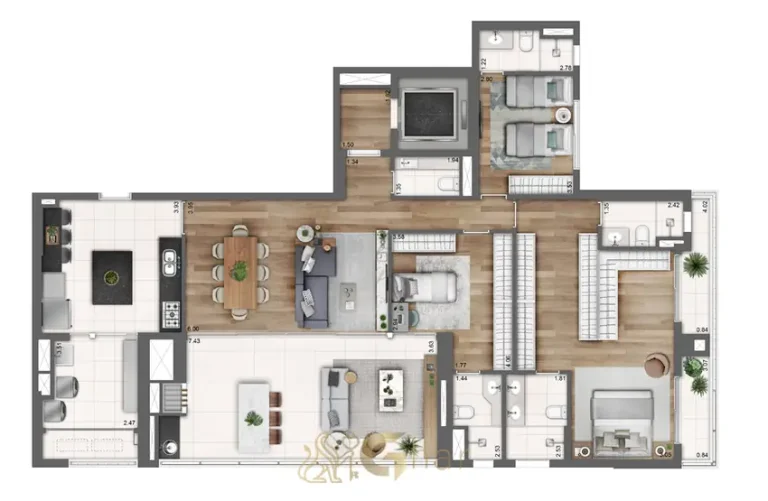 Planta ampliada do apartamento de 4 suítes do condomínio Platô Perdizes no bairro de Perdizes, São Paulo