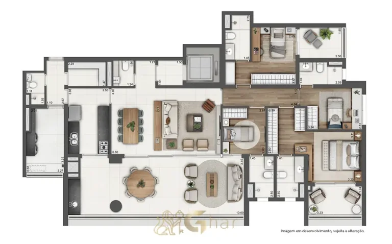 Planta com 4 suítes de 202 m² em apartamentos no bairro do Brooklin, São Paulo