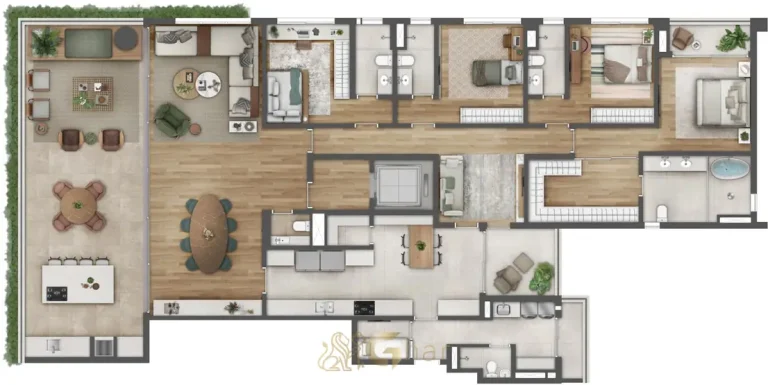 Planta do apartamento de 4 suítes em condomínio residencial no bairro do Ibirapuera, na Zona Sul de São Paulo