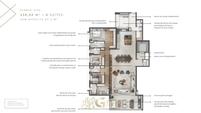 Planta do apartamento com 4 suítes de 236 m² do condomínio Mairin Ibirapuera no bairro do Ibirapuera, São Paulo