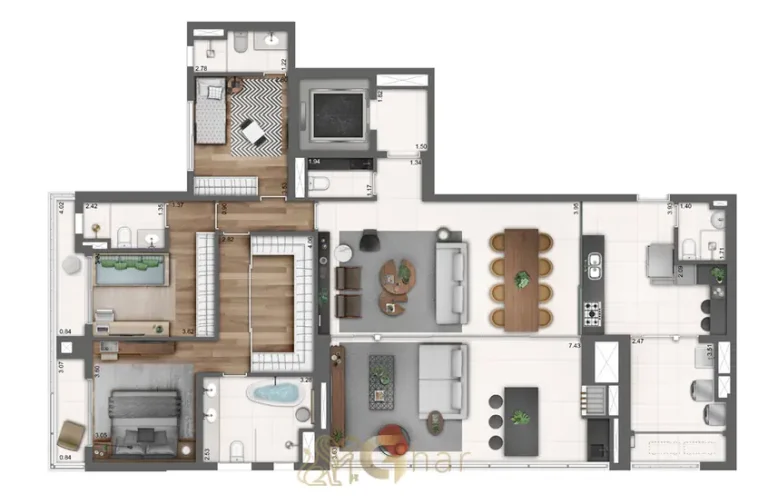 Planta do apartamento de 4 suítes em apartamentos no bairro de Perdizes, São Paulo