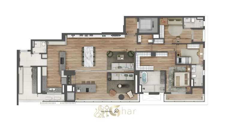 Planta do apartamento de 4 suítes do condomínio Portugal 587 no bairro do Brooklin, São Paulo