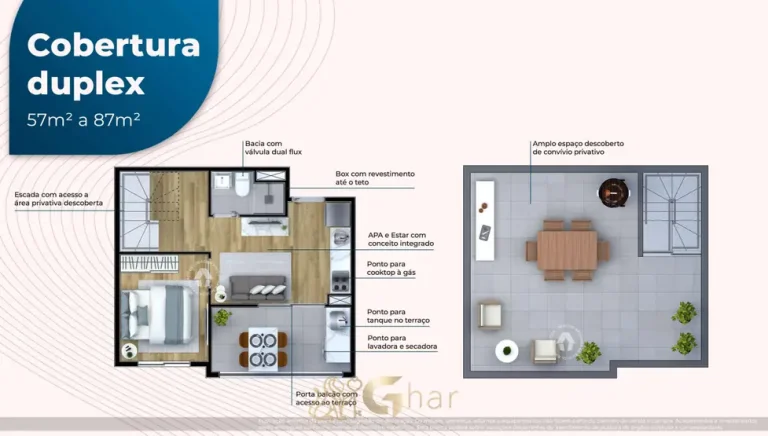 Planta da cobertura duplex de 87 m² em apartamentos no bairro de Santo Amaro, São Paulo