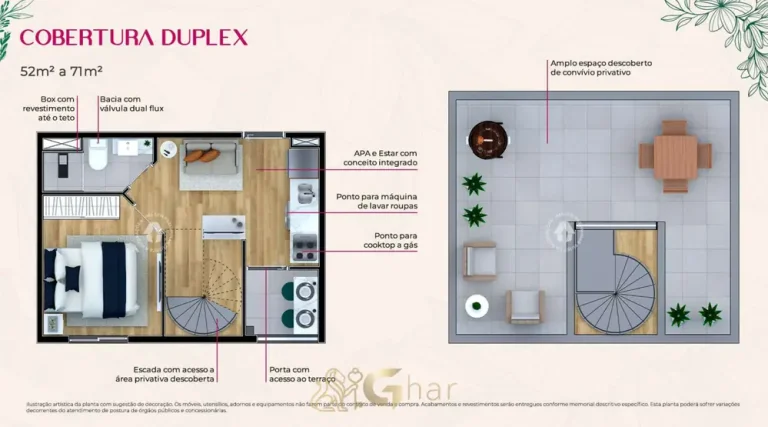 Planta da cobertura duplex de 71 m2 em condominio residencial no bairro de Pirituba, na Zona Oeste de Sao Paulo