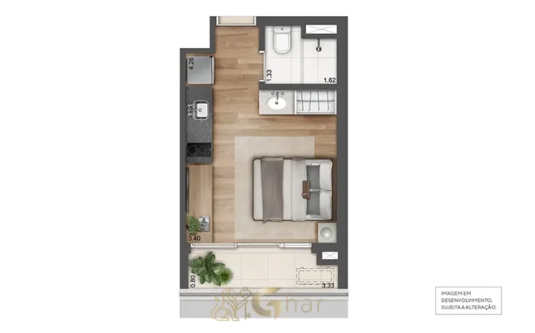 Planta do apartamento studio em condomínio residencial no bairro da Vila Mariana, na Zona Sul de São Paulo