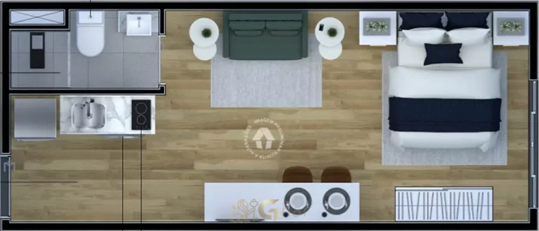 Planta do studio de 25,32 m² em apartamentos no bairro do Cangaíba, São Paulo