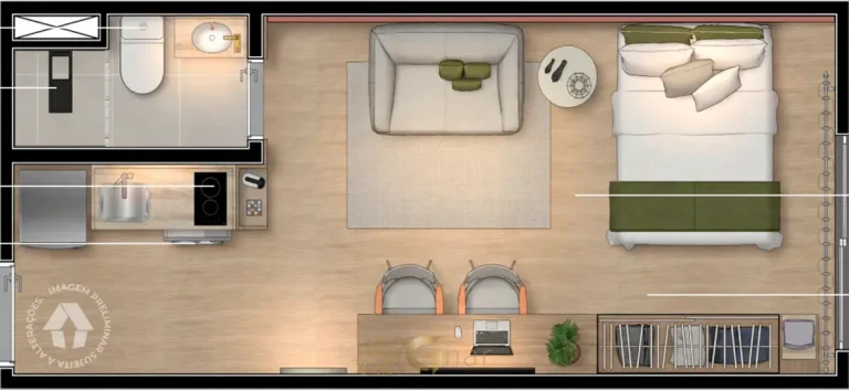 Planta baixa do apartamento studio de 24 m² em apartamentos no bairro do Ipiranga, São Paulo