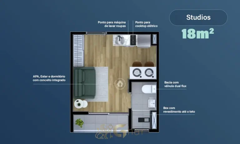 Planta do apartamento studio de 18 m² do condomínio Metrocasa Clube Itaquera no bairro de Itaquera, São Paulo