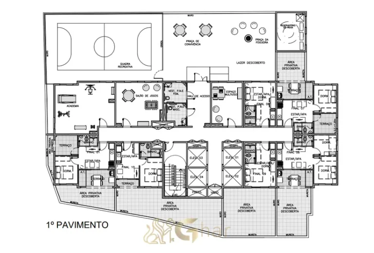 Planta de implantação do 1º pavimento em condomínio residencial no bairro da Vila Prudente, na Zona Leste de São Paulo