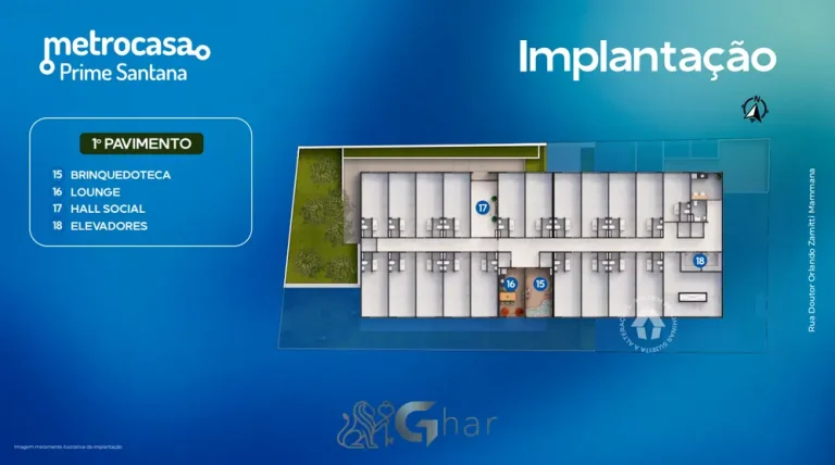 Planta de implantação do 1º pavimento em condomínio residencial no bairro do Mandaqui, na Zona Norte de São Paulo